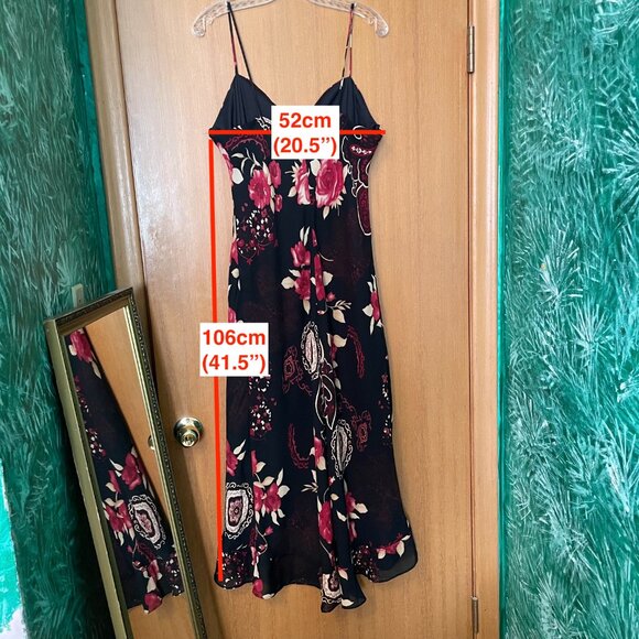 Jessica Spaghetti Strap Asymmetrical Hem with Pink Floral Pattern Slip Dress - Picture 9 of 9